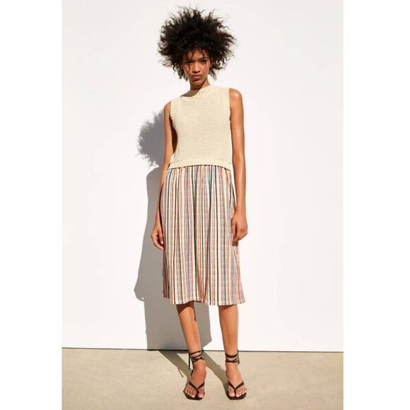 Zara contrasting sweater striped skirt midi sleevless dress sieze large - Picture 1 of 14